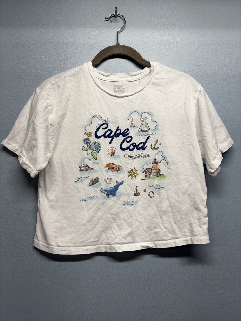 Organic Collective Women’s T-Shirt - White “Cape Cod” Nautical Print - Size XS